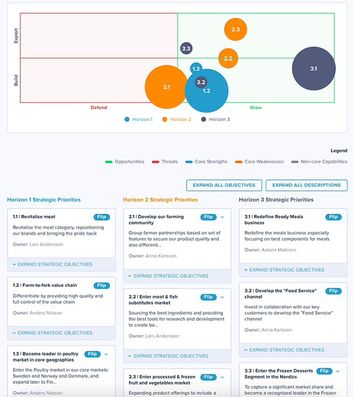 Strategic priorities and initiatives screen