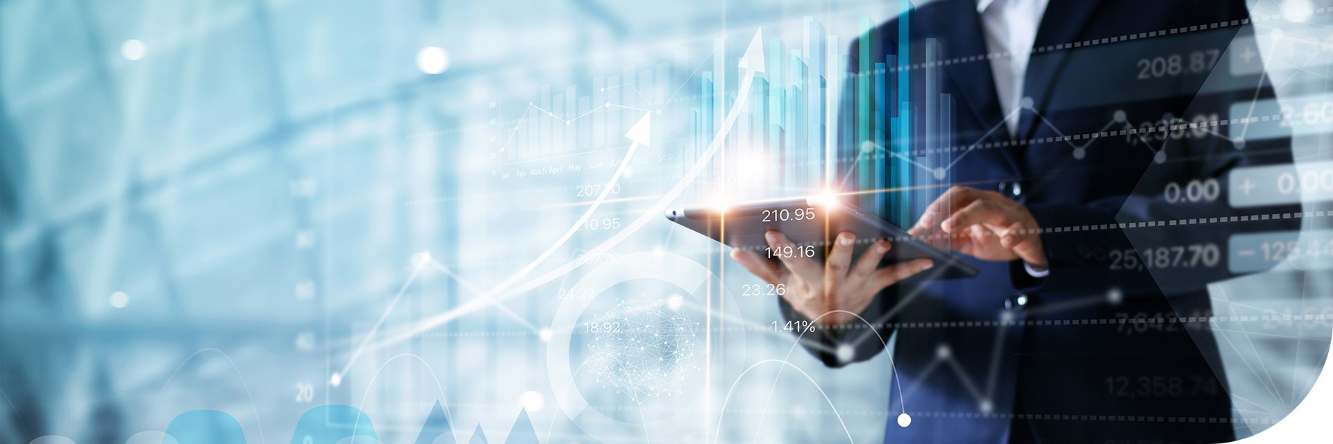 A business partner evaluating data and charts